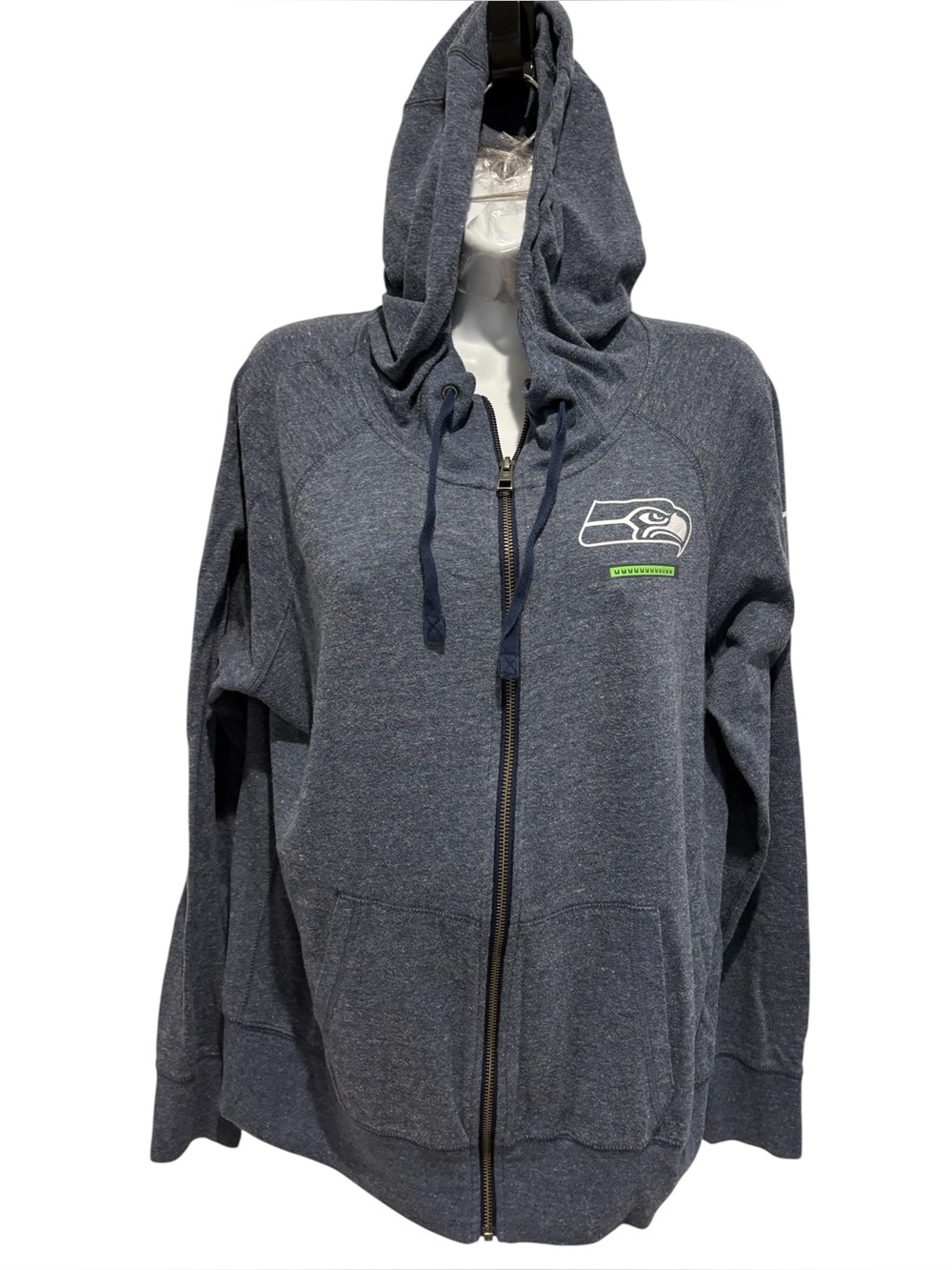 NIKE NFL SEATTLE SEAHAWKS Full Zip Up Hoodie Heather Blue Size Large